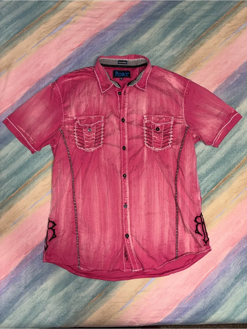 Roar Buckle deuce Jr stretch Men's shirt Embroidered‎ Button-Up size 2XL